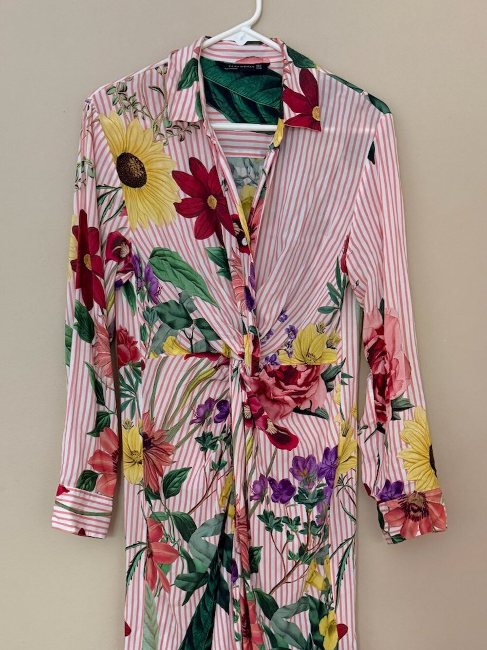 Floral Zara Woman Twist-Front Midi Dress – Size 6